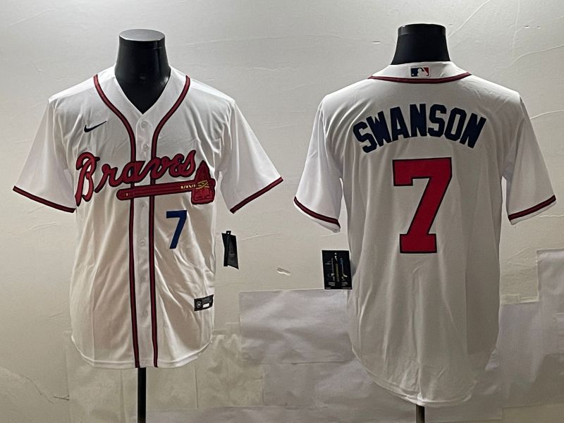 Men Atlanta Braves #7 Swanson White Game 2025 Nike MLB Jersey style 2
